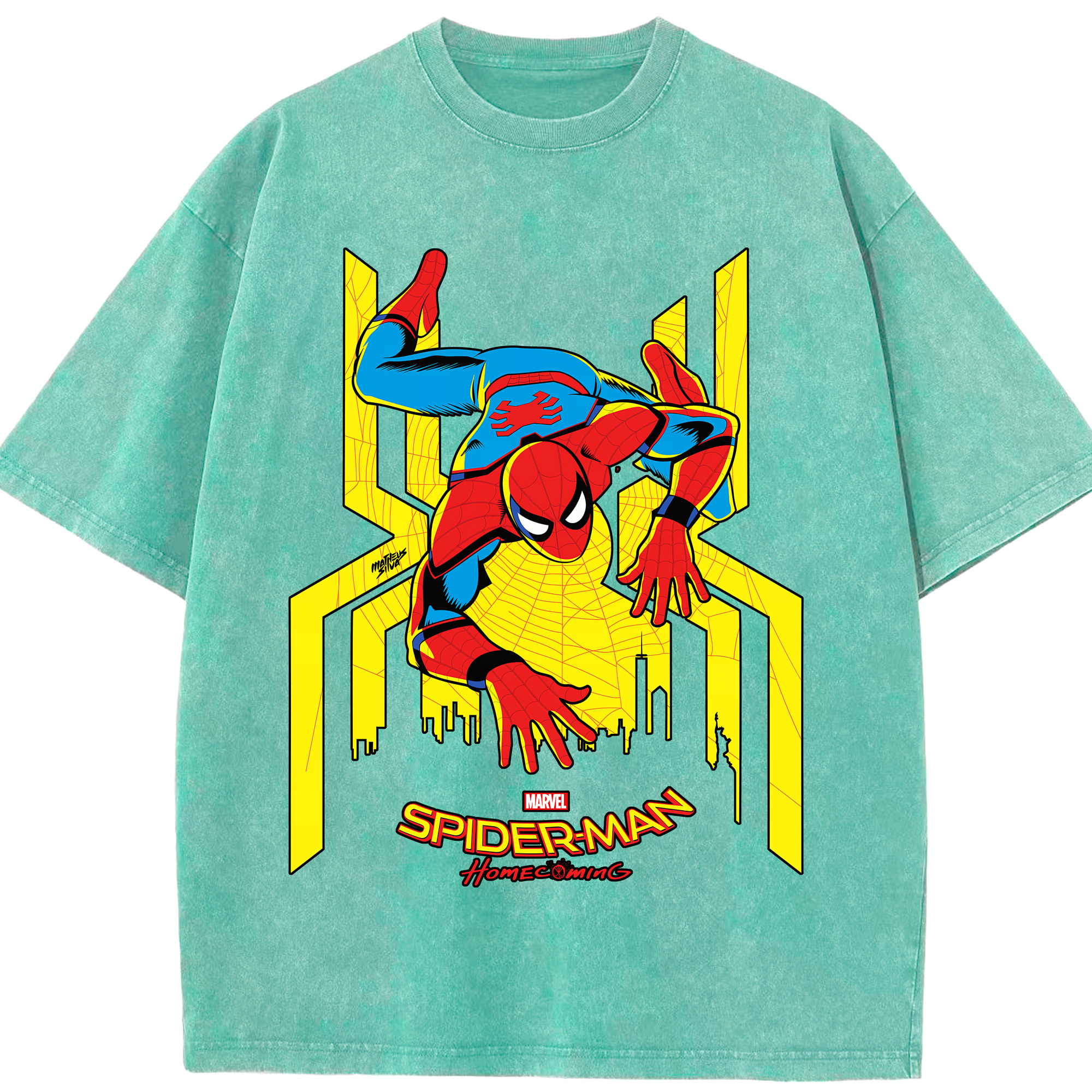 （画像用） Spider Man スパイダーマン 綿100% ヴィンテージ風 半袖Tシャツ（フロントプリント）